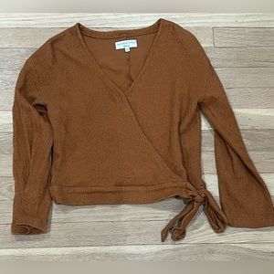 Madewell Texture and Thread Brown Tan Crepe Wrap Top XS
